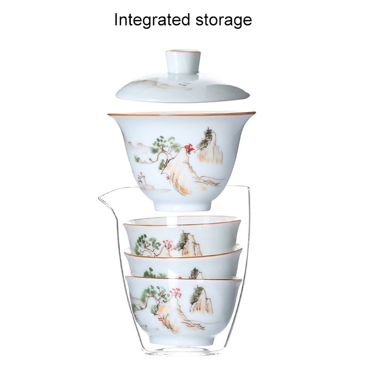 5 in 1 Hand-painted Outdoor Portable Travel Storage Teapot Kungfu Cup Tea Set