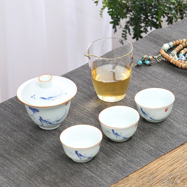 5 in 1 Hand-painted Outdoor Portable Travel Storage Teapot Kungfu Cup Tea Set