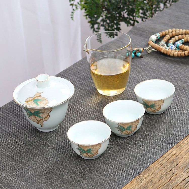 5 in 1 Hand-painted Outdoor Portable Travel Storage Teapot Kungfu Cup Tea Set