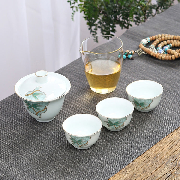 5 in 1 Hand-painted Outdoor Portable Travel Storage Teapot Kungfu Cup Tea Set