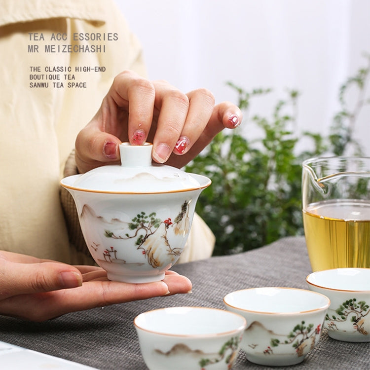 5 in 1 Hand-painted Outdoor Portable Travel Storage Teapot Kungfu Cup Tea Set