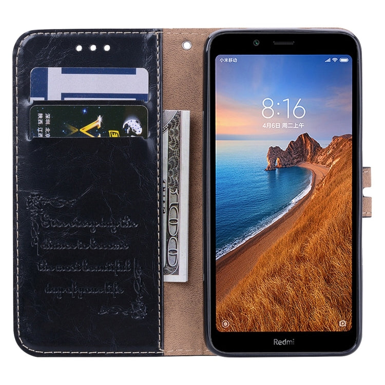 Business Style Oil Wax Texture Horizontal Flip Leather Case for Xiaomi Redmi 7A, with Holder & Card Slots & Wallet