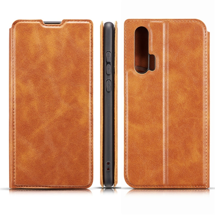 Retro Simple Ultra-thin Magnetic Horizontal Flip Leather Case for Huawei Honor 20 Pro, with Holder & Card Slots & Lanyard