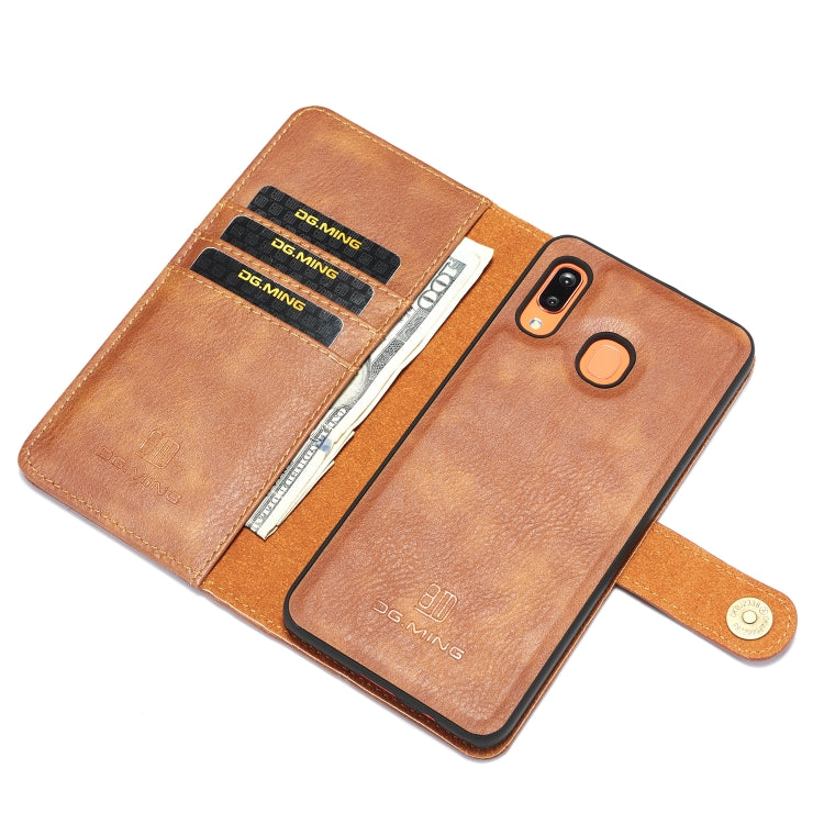 For Galaxy A20 & A30 & M10s DG.MING Crazy Horse Texture Flip Detachable Magnetic Leather Case with Holder & Card Slots & Wallet