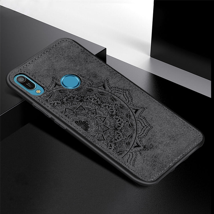 Embossed Mandala Pattern Magnetic PC + TPU + Fabric Shockproof Case for Huawei Y6 (2019) with Fingerprint Hole