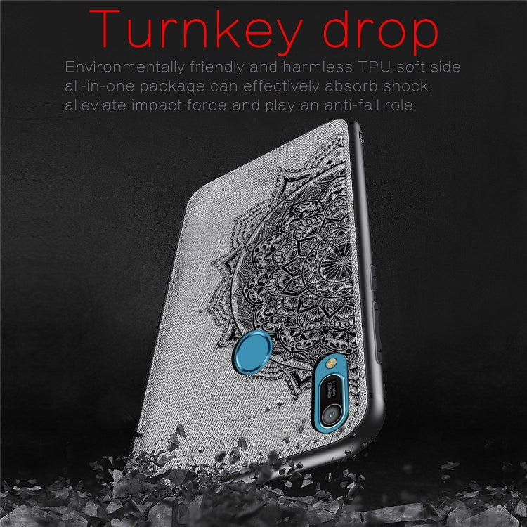 Embossed Mandala Pattern Magnetic PC + TPU + Fabric Shockproof Case for Huawei Y6 (2019) with Fingerprint Hole