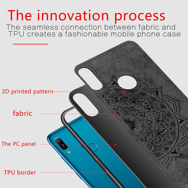 Embossed Mandala Pattern Magnetic PC + TPU + Fabric Shockproof Case for Huawei Y6 (2019) with Fingerprint Hole