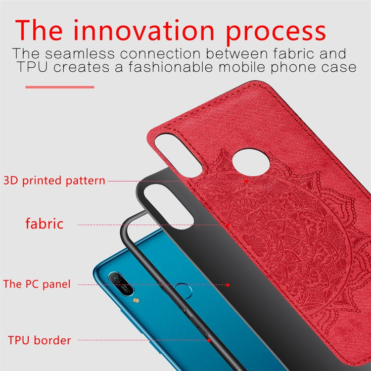 Embossed Mandala Pattern Magnetic PC + TPU + Fabric Shockproof Case for Huawei Y6 (2019) with Fingerprint Hole