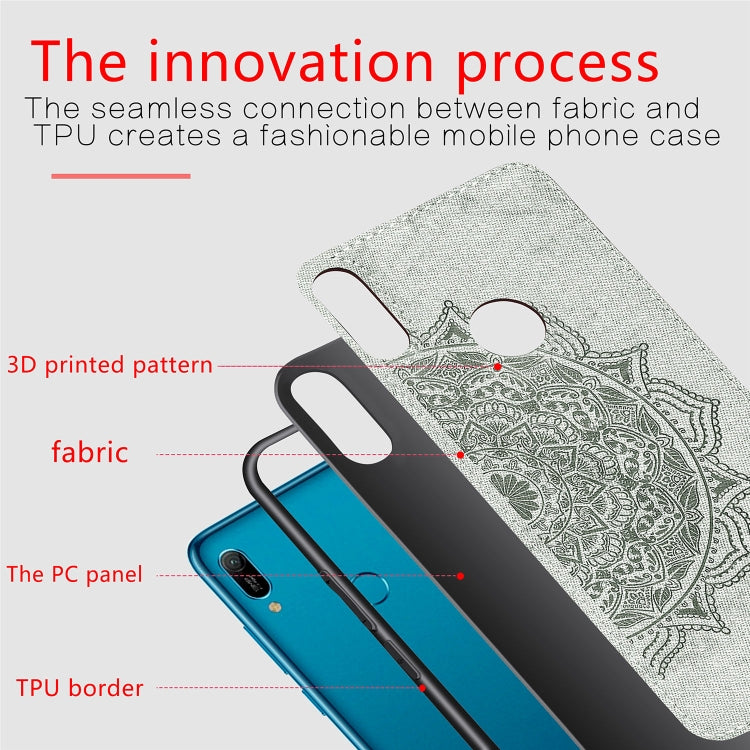 Embossed Mandala Pattern Magnetic PC + TPU + Fabric Shockproof Case for Huawei Y6 (2019) with Fingerprint Hole