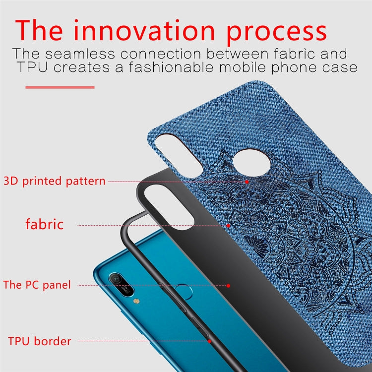 Embossed Mandala Pattern Magnetic PC + TPU + Fabric Shockproof Case for Huawei Y6 (2019) with Fingerprint Hole