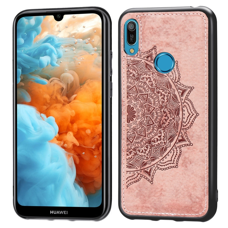 Embossed Mandala Pattern Magnetic PC + TPU + Fabric Shockproof Case for Huawei Y6 (2019) with Fingerprint Hole