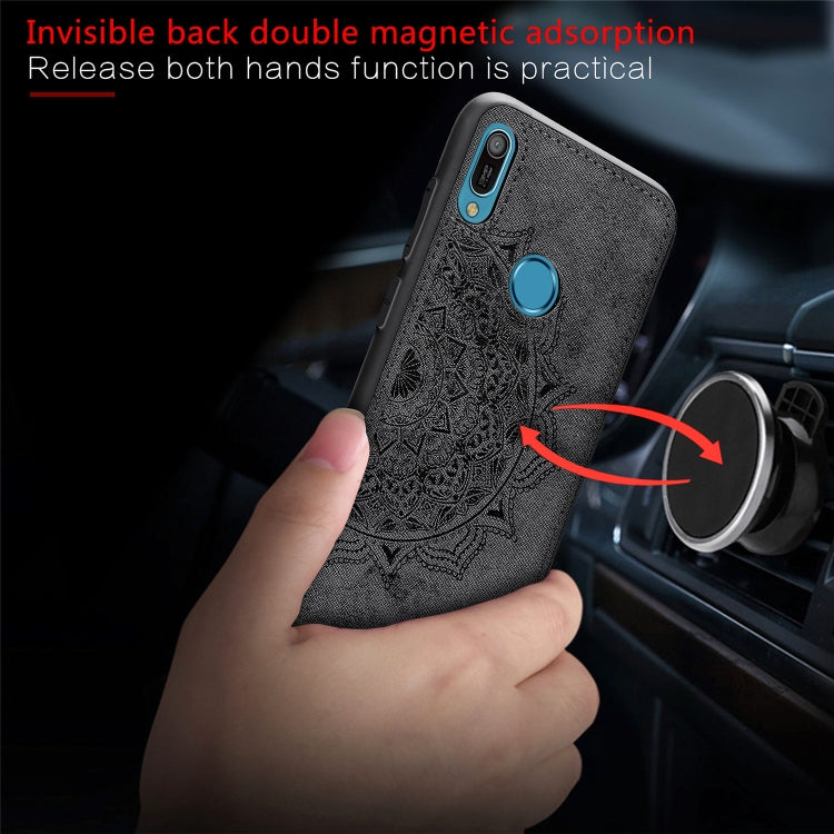 Embossed Mandala Pattern Magnetic PC + TPU + Fabric Shockproof Case for Huawei Y6 (2019) with Fingerprint Hole