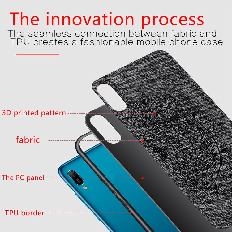 Embossed Mandala Pattern Magnetic PC + TPU + Fabric Shockproof Case for Huawei Y6 Pro (2019) without Fingerprint Hole