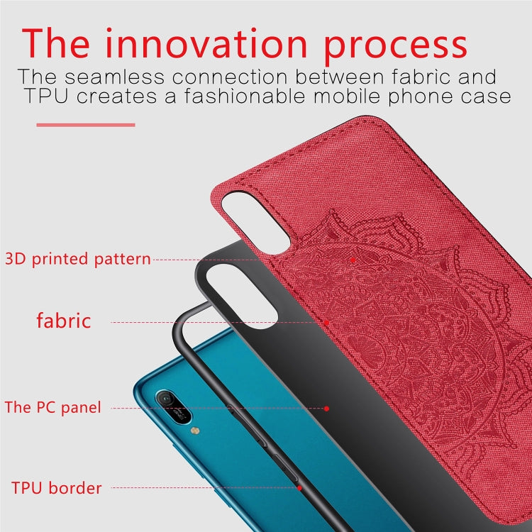 Embossed Mandala Pattern Magnetic PC + TPU + Fabric Shockproof Case for Huawei Y6 Pro (2019) without Fingerprint Hole