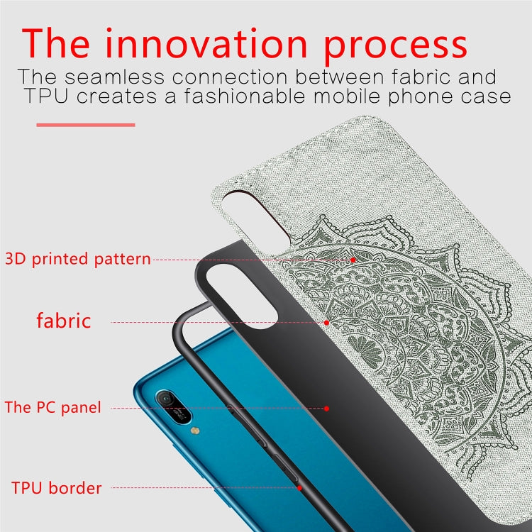 Embossed Mandala Pattern Magnetic PC + TPU + Fabric Shockproof Case for Huawei Y6 Pro (2019) without Fingerprint Hole