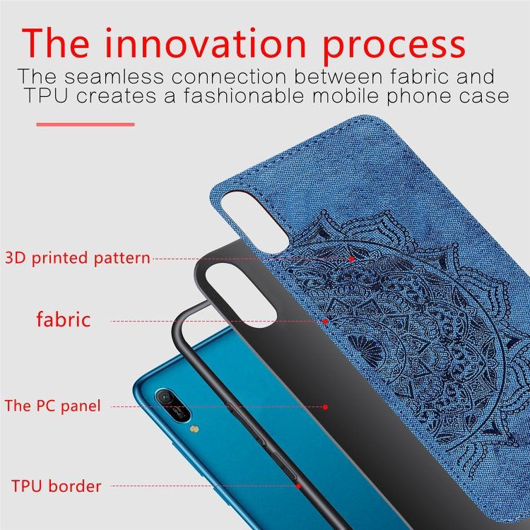 Embossed Mandala Pattern Magnetic PC + TPU + Fabric Shockproof Case for Huawei Y6 Pro (2019) without Fingerprint Hole