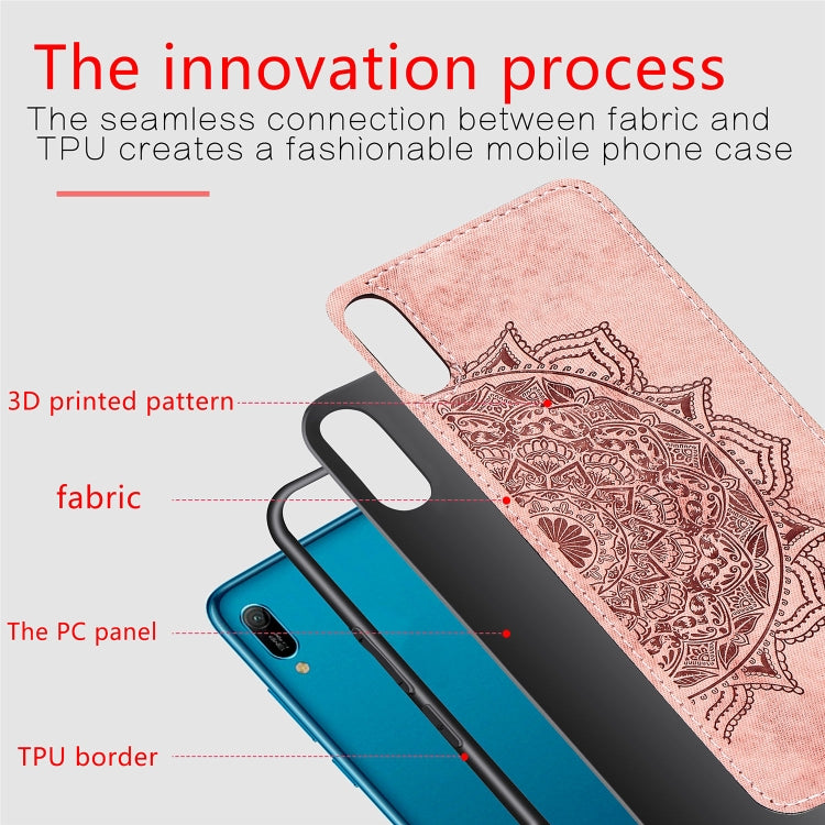 Embossed Mandala Pattern Magnetic PC + TPU + Fabric Shockproof Case for Huawei Y6 Pro (2019) without Fingerprint Hole