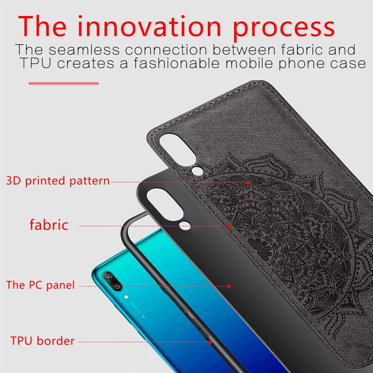 Embossed Mandala Pattern Magnetic PC + TPU + Fabric Shockproof Case for Huawei Y7 (2019) without Fingerprint Hole