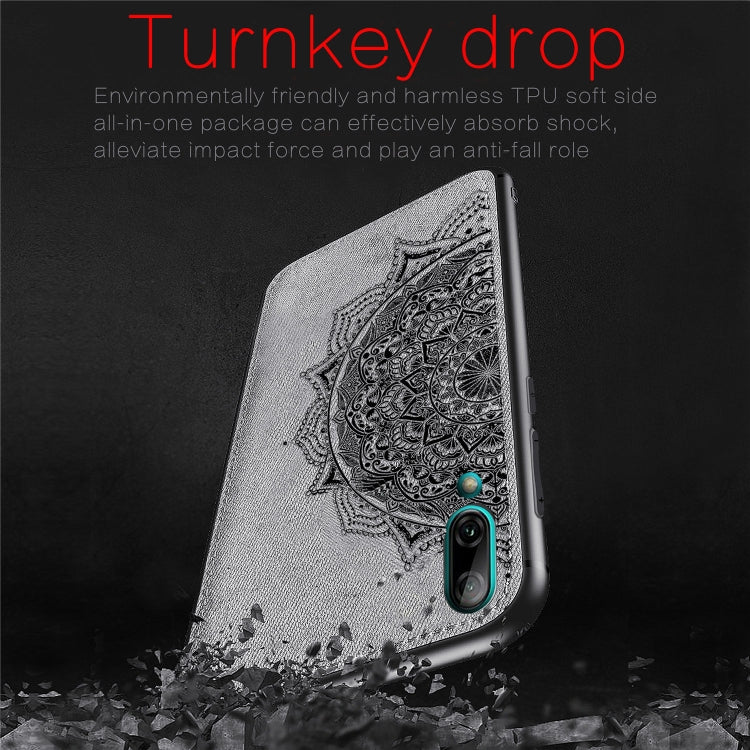 Embossed Mandala Pattern Magnetic PC + TPU + Fabric Shockproof Case for Huawei Y7 (2019) without Fingerprint Hole
