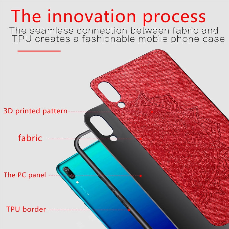 Embossed Mandala Pattern Magnetic PC + TPU + Fabric Shockproof Case for Huawei Y7 (2019) without Fingerprint Hole