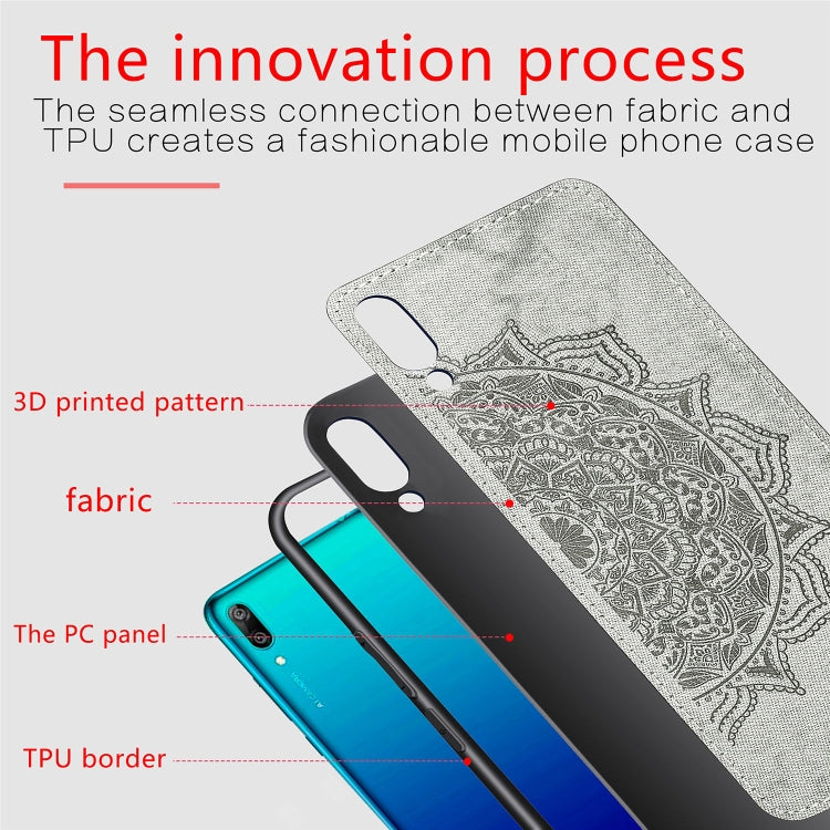 Embossed Mandala Pattern Magnetic PC + TPU + Fabric Shockproof Case for Huawei Y7 (2019) without Fingerprint Hole