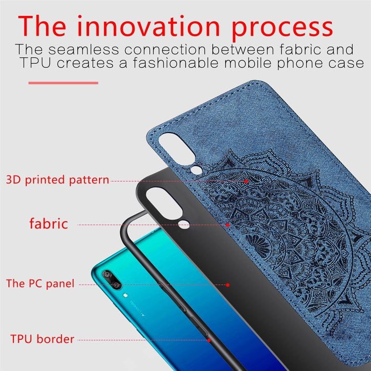 Embossed Mandala Pattern Magnetic PC + TPU + Fabric Shockproof Case for Huawei Y7 (2019) without Fingerprint Hole