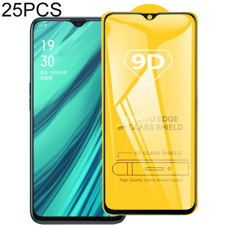 25 PCS 9D Full Glue Full Screen Tempered Glass Film For OPPO A9