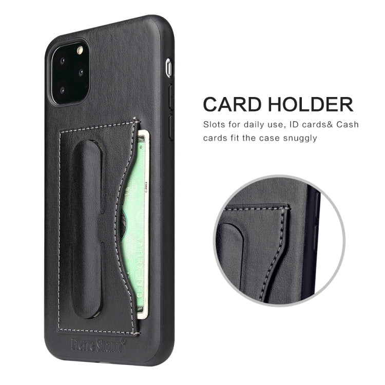 For iPhone 11 Pro Fierre Shann Full Coverage Protective Leather Case with Holder & Card Slot