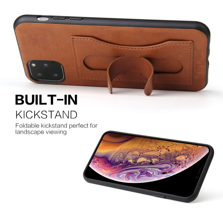 For iPhone 11 Pro Fierre Shann Full Coverage Protective Leather Case with Holder & Card Slot
