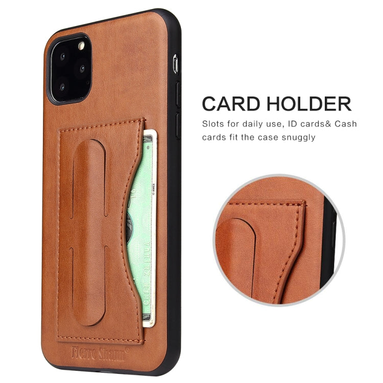 For iPhone 11 Pro Fierre Shann Full Coverage Protective Leather Case with Holder & Card Slot