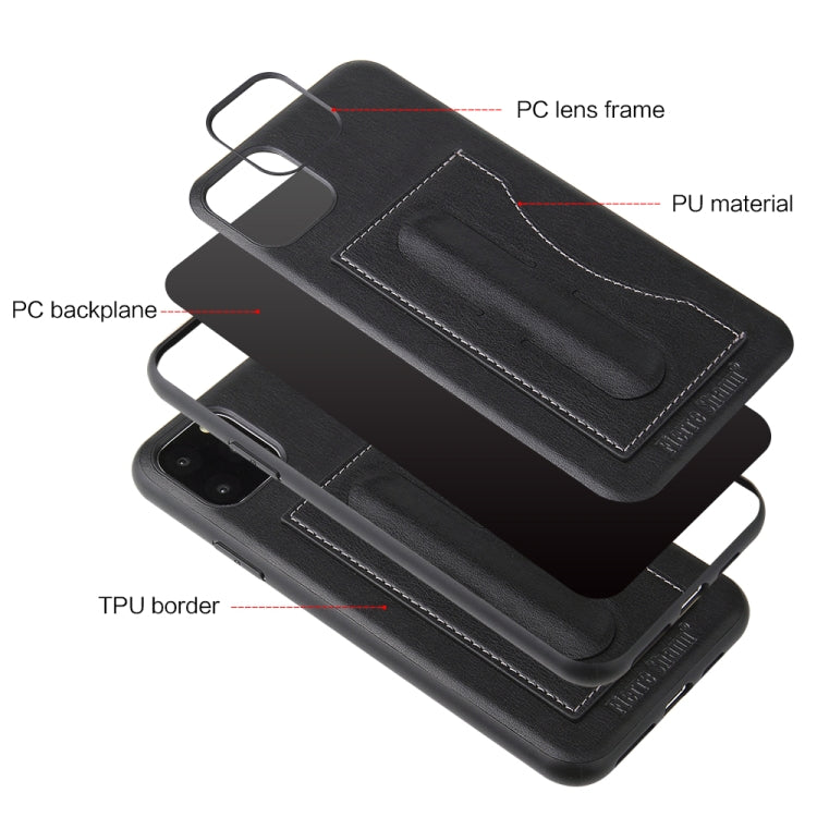 For iPhone 11 Pro Max Fierre Shann Full Coverage Protective Leather Case with Holder & Card Slot