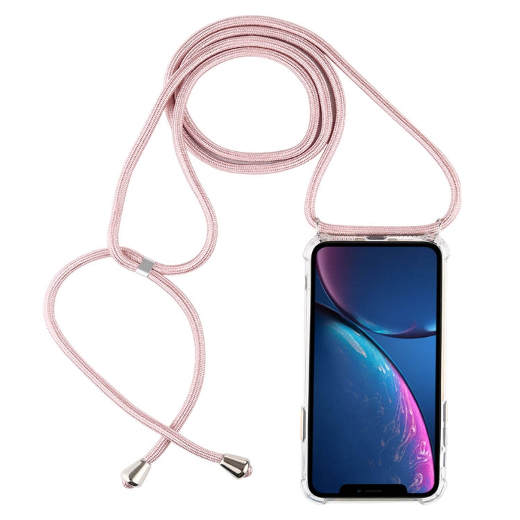 For iPhone XR Four-Corner Anti-Fall Transparent TPU Mobile Phone Case With Lanyard