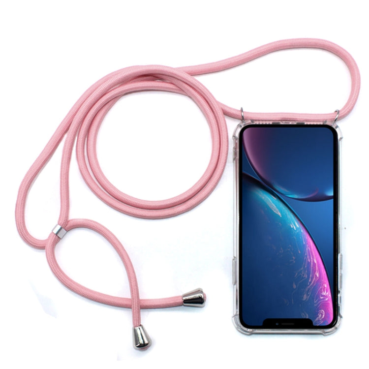 For iPhone XR Four-Corner Anti-Fall Transparent TPU Mobile Phone Case With Lanyard
