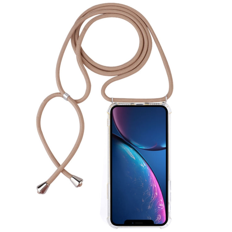 For iPhone XR Four-Corner Anti-Fall Transparent TPU Mobile Phone Case With Lanyard