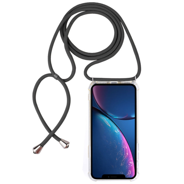 For iPhone XR Four-Corner Anti-Fall Transparent TPU Mobile Phone Case With Lanyard