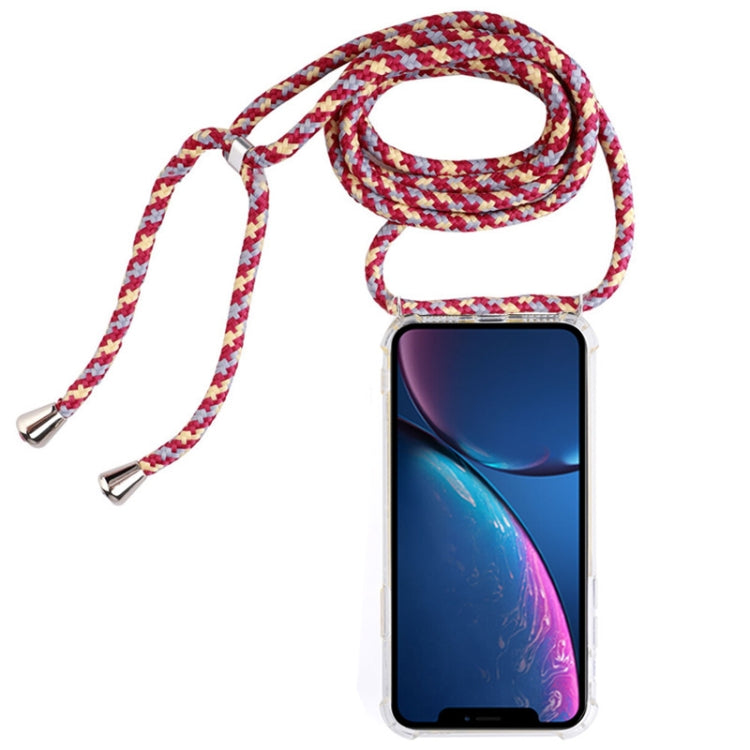 For iPhone XR Four-Corner Anti-Fall Transparent TPU Mobile Phone Case With Lanyard