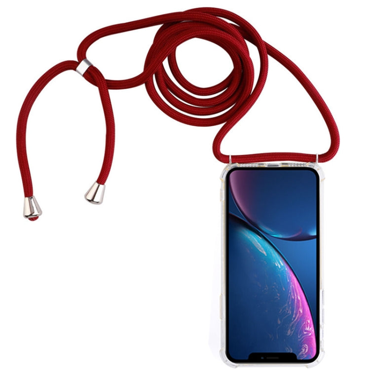 For iPhone XR Four-Corner Anti-Fall Transparent TPU Mobile Phone Case With Lanyard