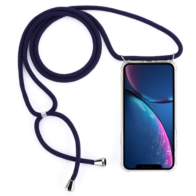 For iPhone XR Four-Corner Anti-Fall Transparent TPU Mobile Phone Case With Lanyard