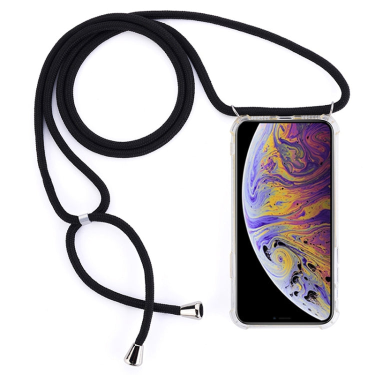 For iPhone XS Max Four-Corner Anti-Fall Transparent TPU Mobile Phone Case With Lanyard