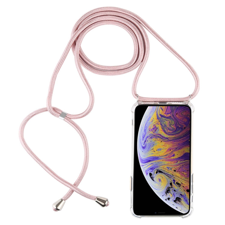 For iPhone XS Max Four-Corner Anti-Fall Transparent TPU Mobile Phone Case With Lanyard