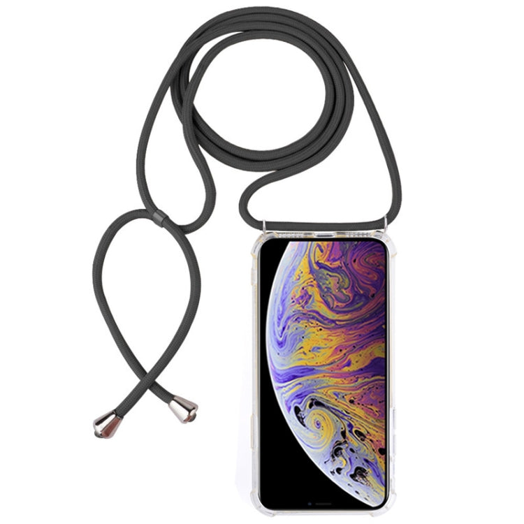 For iPhone XS Max Four-Corner Anti-Fall Transparent TPU Mobile Phone Case With Lanyard
