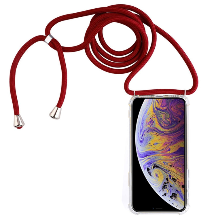 For iPhone XS Max Four-Corner Anti-Fall Transparent TPU Mobile Phone Case With Lanyard