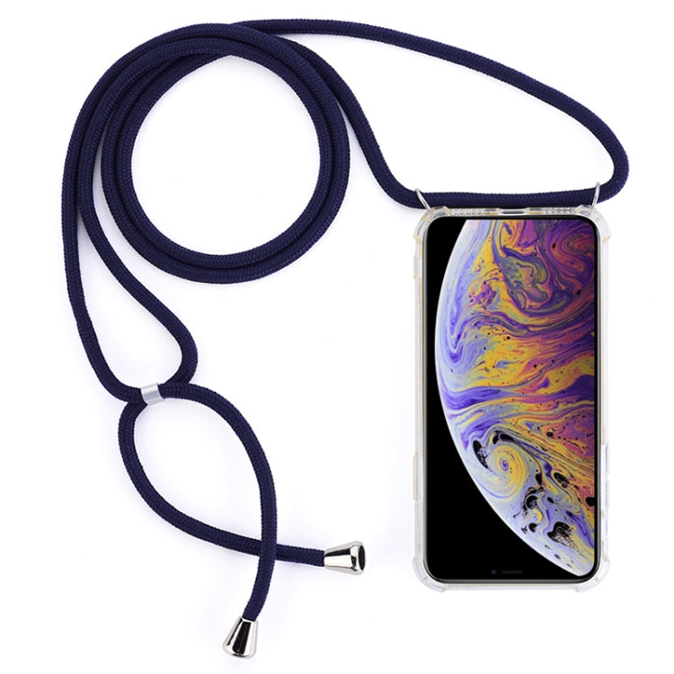For iPhone XS Max Four-Corner Anti-Fall Transparent TPU Mobile Phone Case With Lanyard