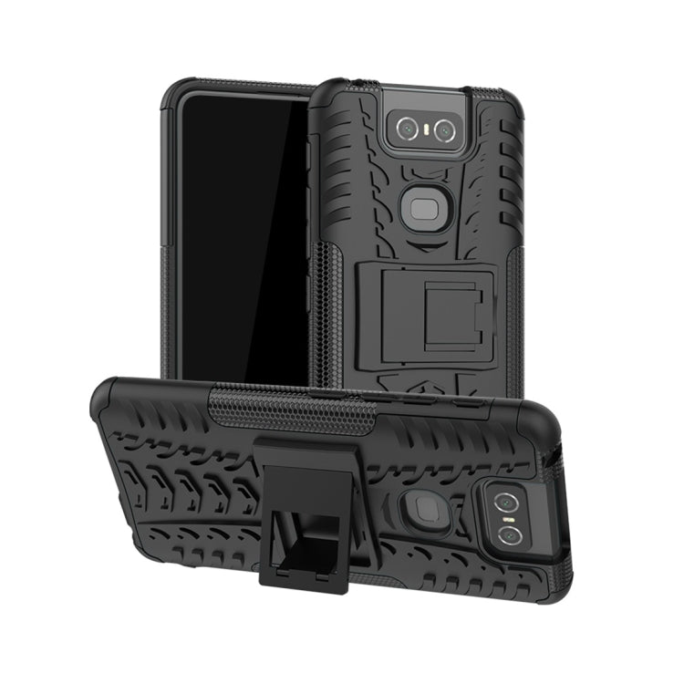 Tire Texture TPU+PC Shockproof Protective Case with Holder for Asus Zenfone 6 ZS630KL