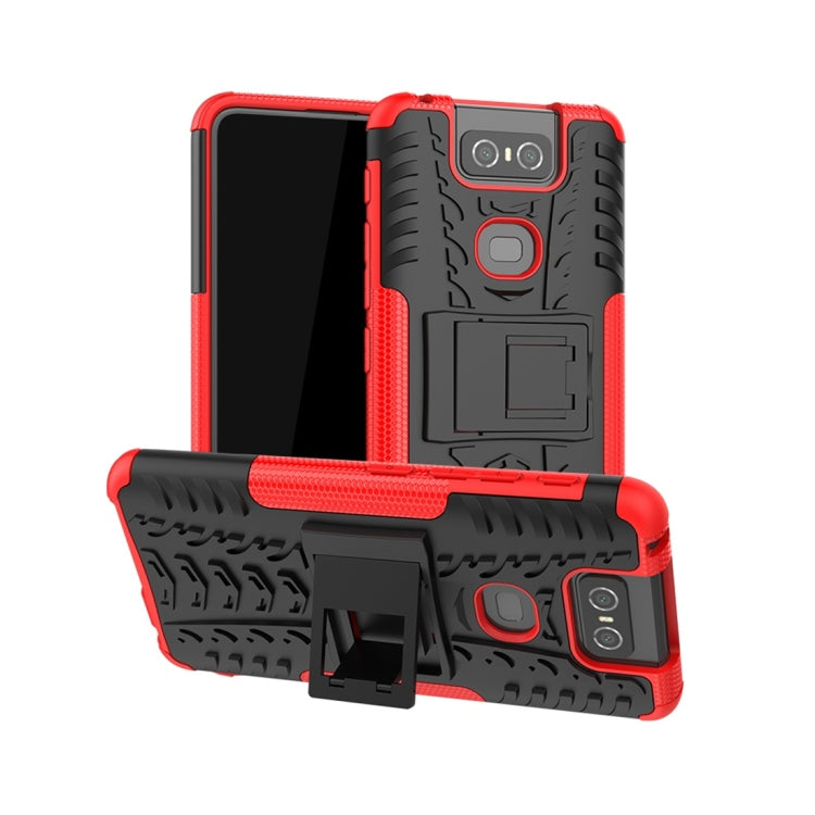 Tire Texture TPU+PC Shockproof Protective Case with Holder for Asus Zenfone 6 ZS630KL