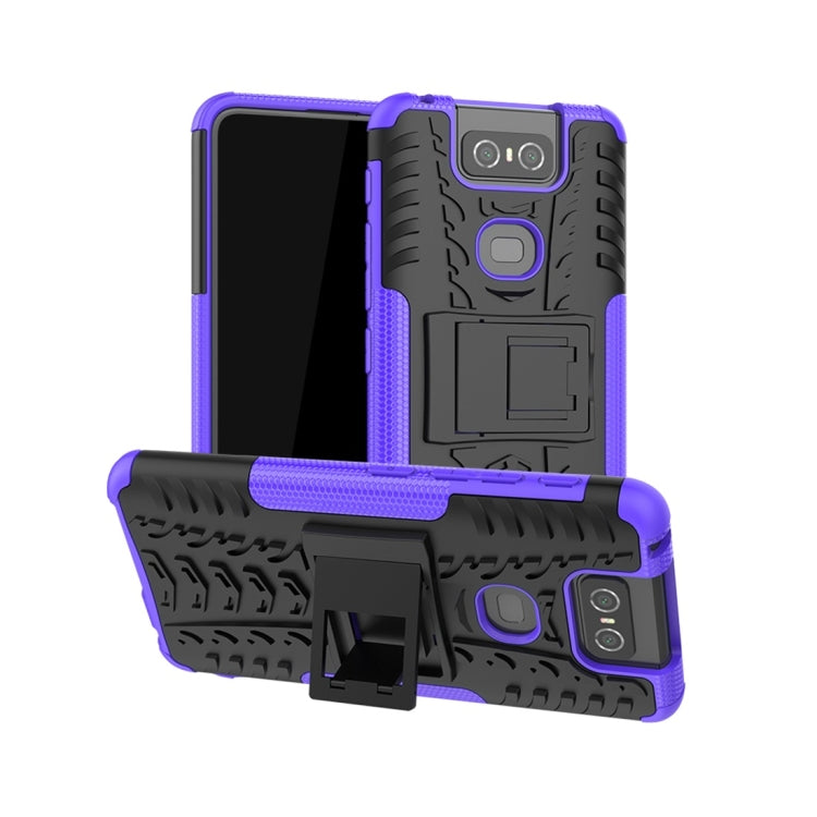 Tire Texture TPU+PC Shockproof Protective Case with Holder for Asus Zenfone 6 ZS630KL