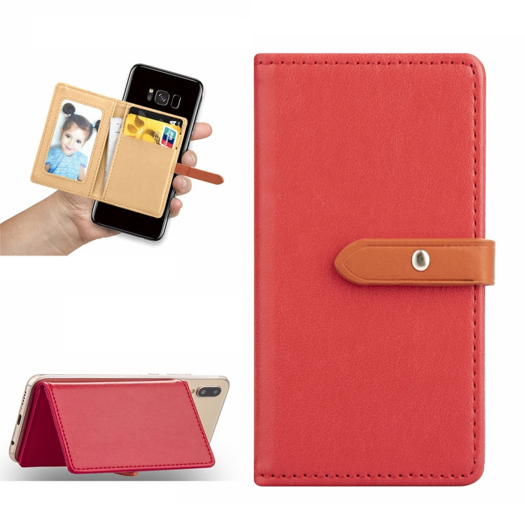 Mobile Phone Universal With Retro Thin Button Pure Color Leather Card Slot & Wallet & Holder & Photo Frame