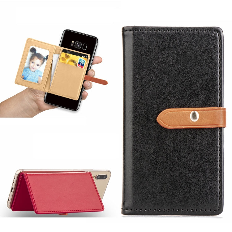 Mobile Phone Universal With Retro Thin Button Pure Color Leather Card Slot & Wallet & Holder & Photo Frame