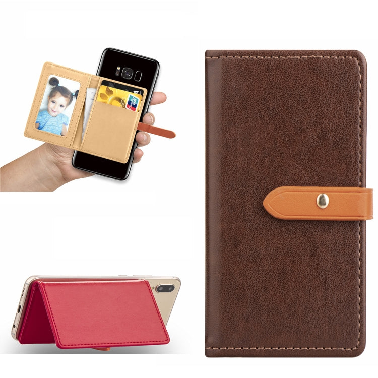 Mobile Phone Universal With Retro Thin Button Pure Color Leather Card Slot & Wallet & Holder & Photo Frame
