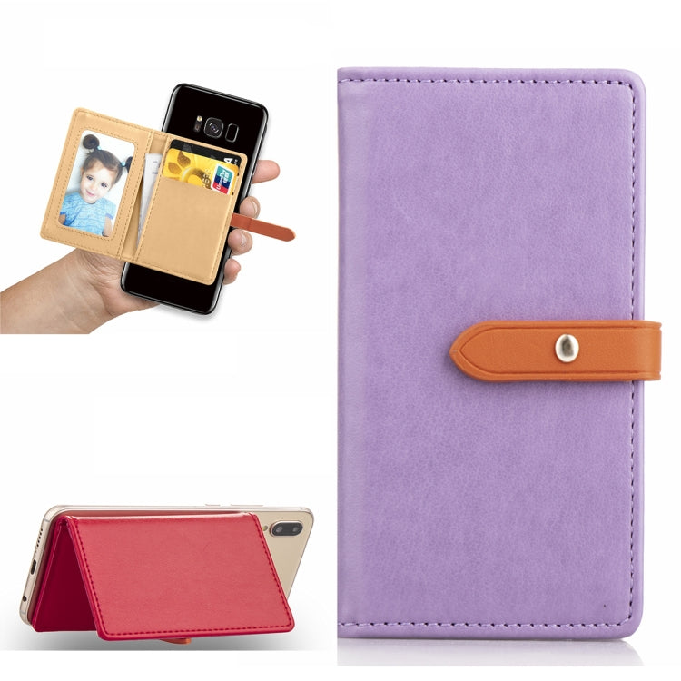 Mobile Phone Universal With Retro Thin Button Pure Color Leather Card Slot & Wallet & Holder & Photo Frame